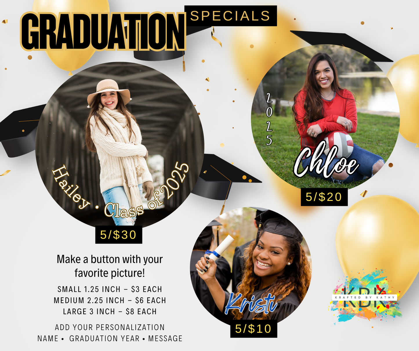 Custom Graduation Pin Buttons