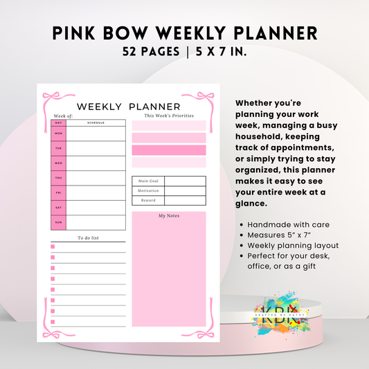 Pink Bow Weekly Planner Notepad