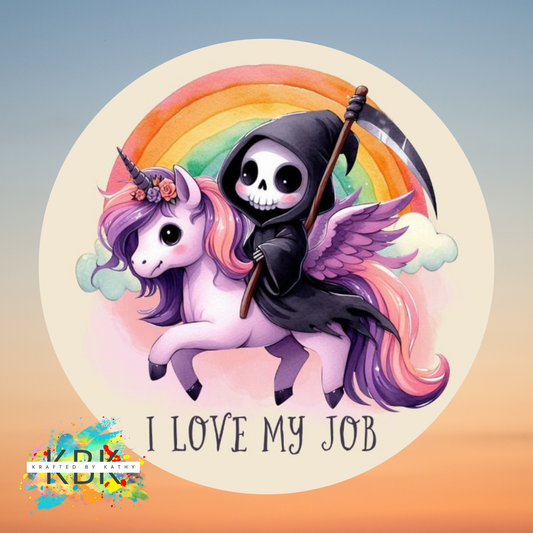 I Love My Job Unicorn Skeleton Sticker
