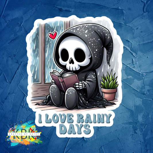 I Love Rainy Days Skeleton Sticker
